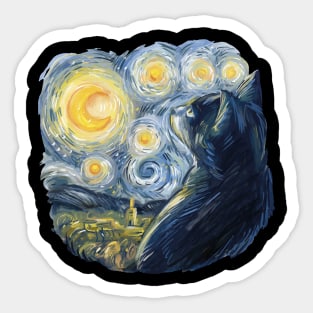 Cat in Van Gogh Starry Night Style Sticker